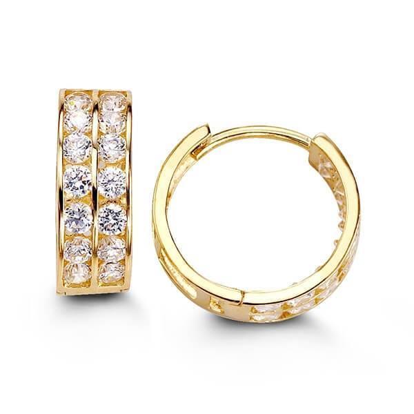 14K Yellow Gold 2 Row Cz Huggies