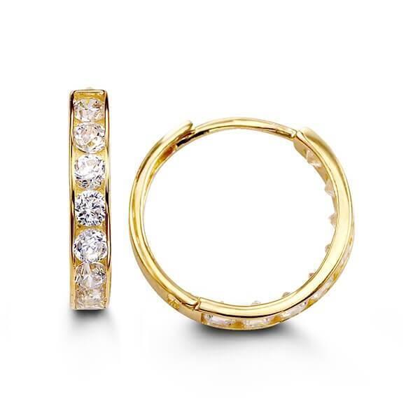 14K Yellow Gold Huggies With Cz