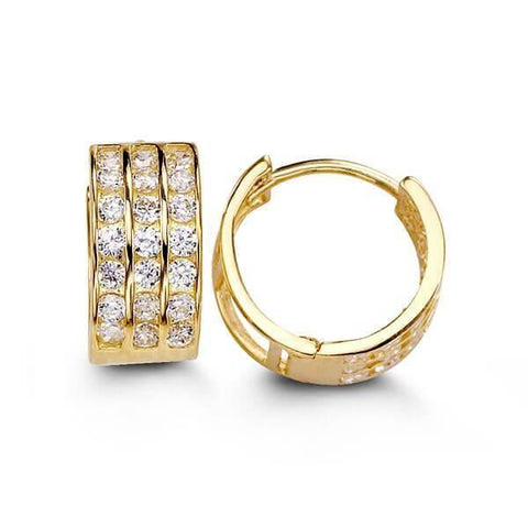 14K Yellow Gold 3 Row Cz Huggies
