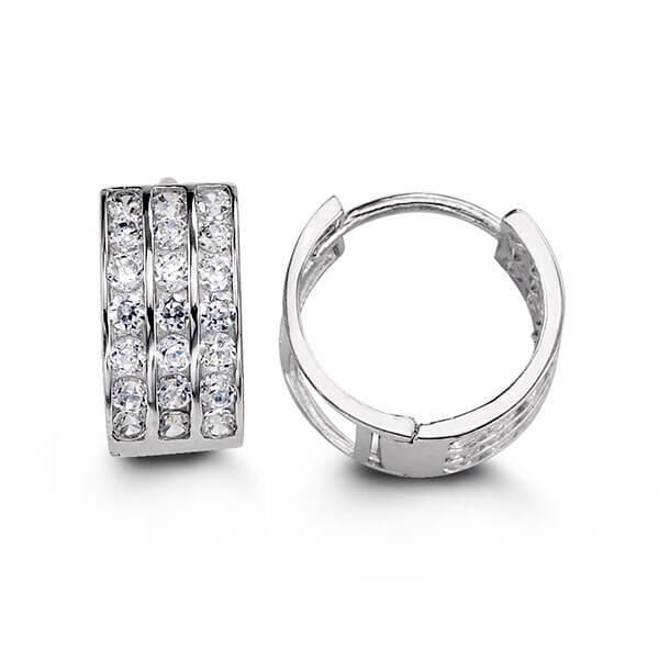14K White Gold 3 Row Cz Huggies