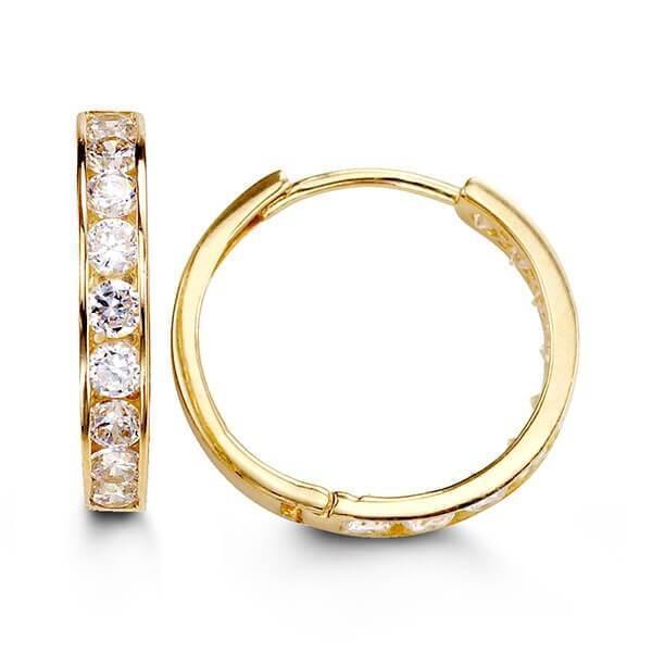 14K Yellow Gold Huggies With Cz