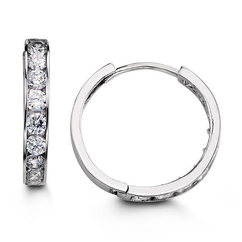 14K White Gold Huggies With Cz