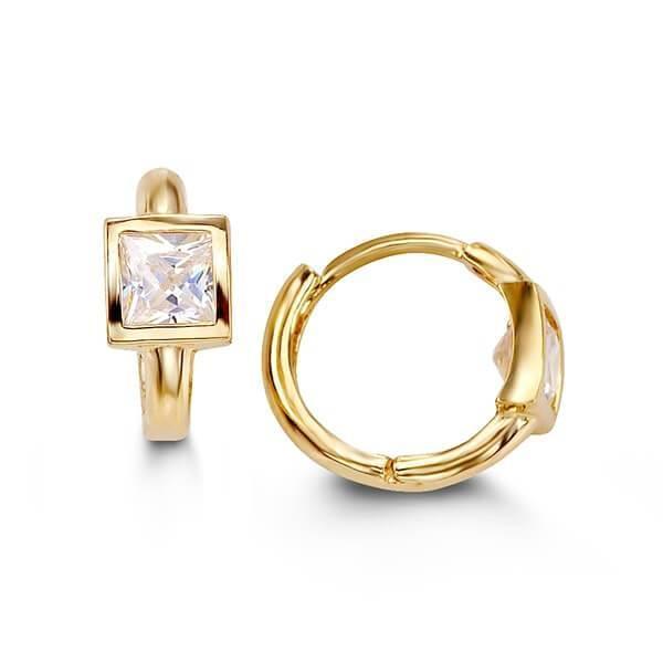 14K Yellow Gold Huggies With Princess Cut Cz