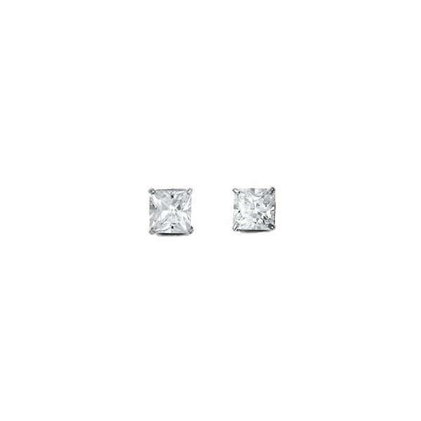 14K White Gold 4mm Square CZ Stud Earrings