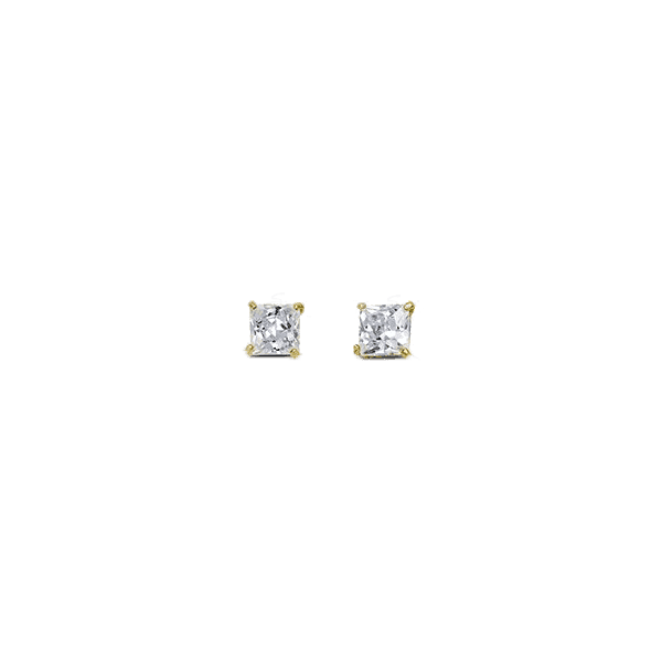 14K Yellow Gold 3mm Square CZ Stud Earrings