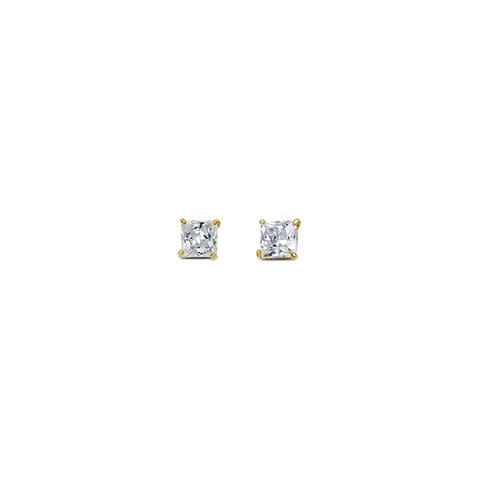 14K Yellow Gold 3mm Square CZ Stud Earrings