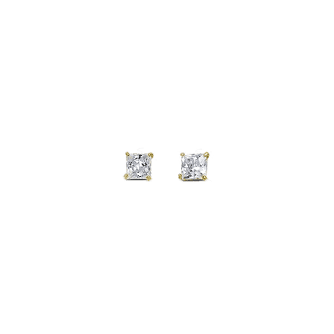 14K Yellow Gold 3mm Square CZ Stud Earrings