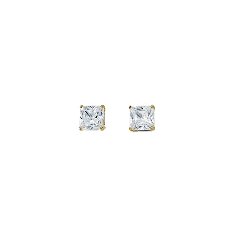 14K Yellow Gold 4mm Square CZ Stud Earrings