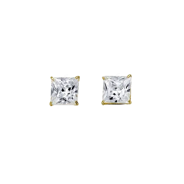14K Yellow Gold Square 6mm CZ Stud Earrings