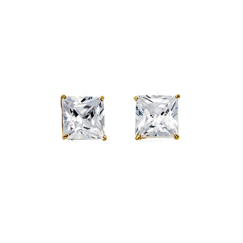 14K Yellow Gold Square 7mm CZ Stud Earrings