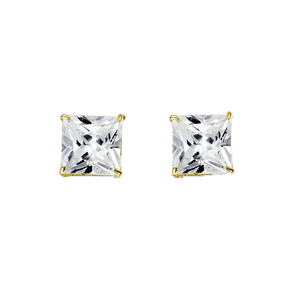 14K Yellow Gold Square 8mm CZ Stud Earrings