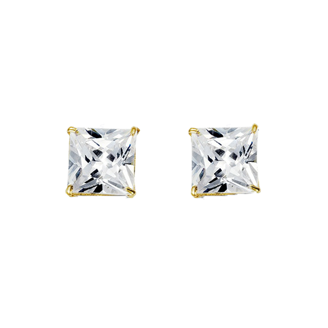 14K Yellow Gold Square 8mm CZ Stud Earrings