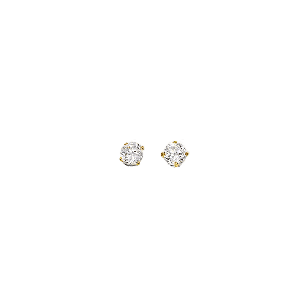 14K Yellow Gold 3mm Round CZ Stud Earrings