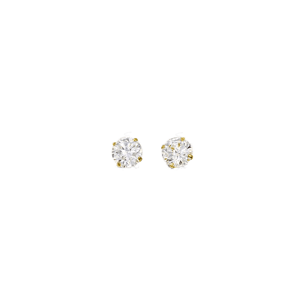 14K Yellow Gold 4mm Round CZ Stud Earrings