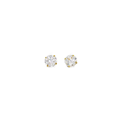 14K Yellow Gold 4mm Round CZ Stud Earrings