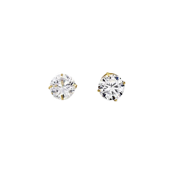 14K Yellow Gold Round 6mm CZ Stud Earrings
