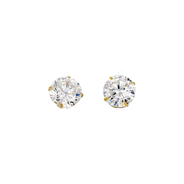 14K Yellow Gold Round 7mm CZ Stud Earrings