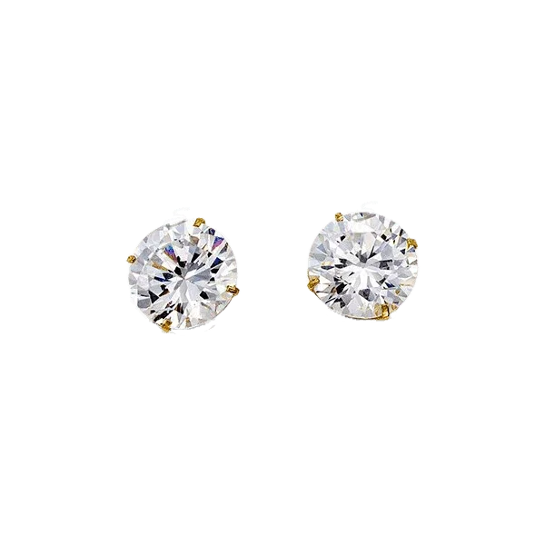 14K Yellow Gold Round 8mm CZ Stud Earrings