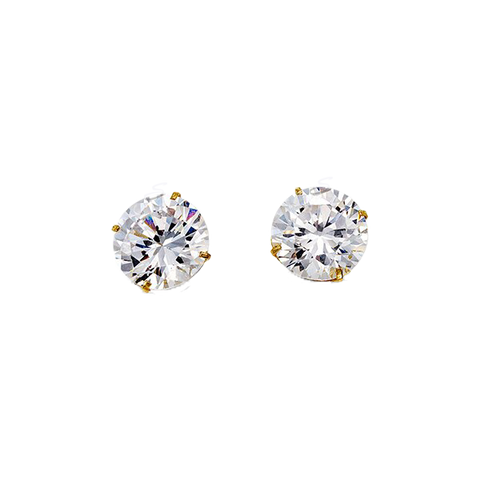 14K Yellow Gold Round 8mm CZ Stud Earrings