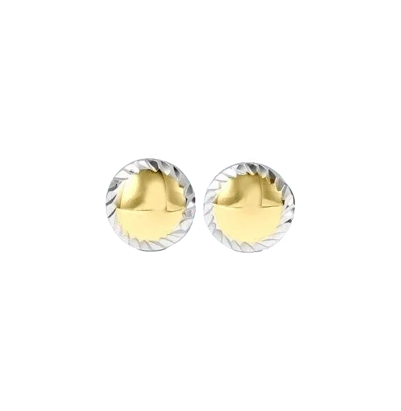 10K Yellow and White Gold Stud Earrings with Laser Cut Edges