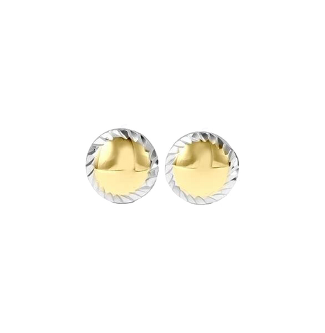 10K Yellow and White Gold Stud Earrings with Laser Cut Edges