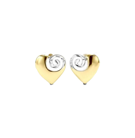 10K Yellow and White Gold Heart Stud Earrings