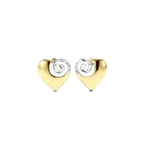 10K Yellow and White Gold Heart Stud Earrings