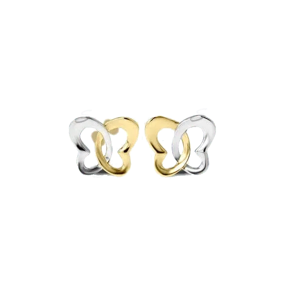 10K Yellow and White Gold Butterfly Stud Earrings