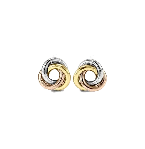 10K Tri Color Gold Twist Knot Stud Earrings