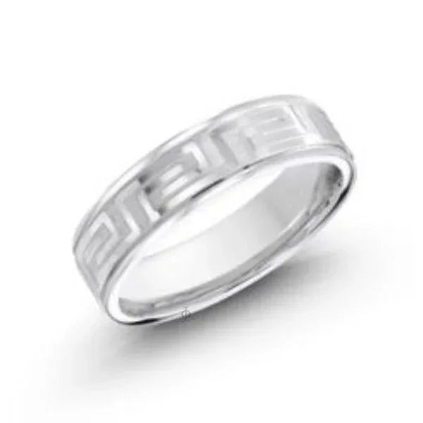 Sterling Silver Mens 6mm Greek Key Wedding Band
