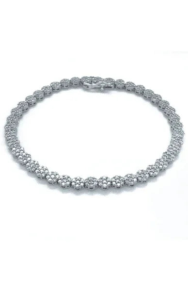 10K White Gold 3.00TDW Diamond Illusion Flower Tennis Bracelet