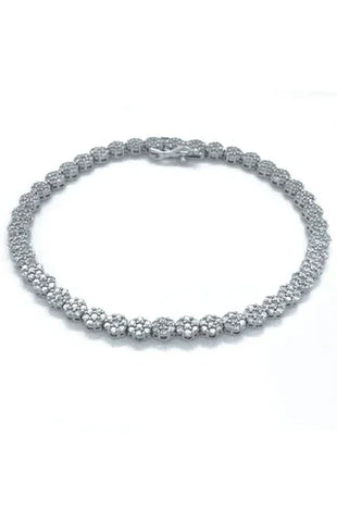 10K White Gold 3.00TDW Diamond Illusion Flower Tennis Bracelet
