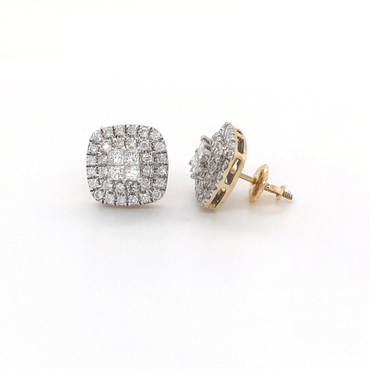 10K Yellow Gold 1.00TDW Diamond Quad Double Halo Stud Earrings