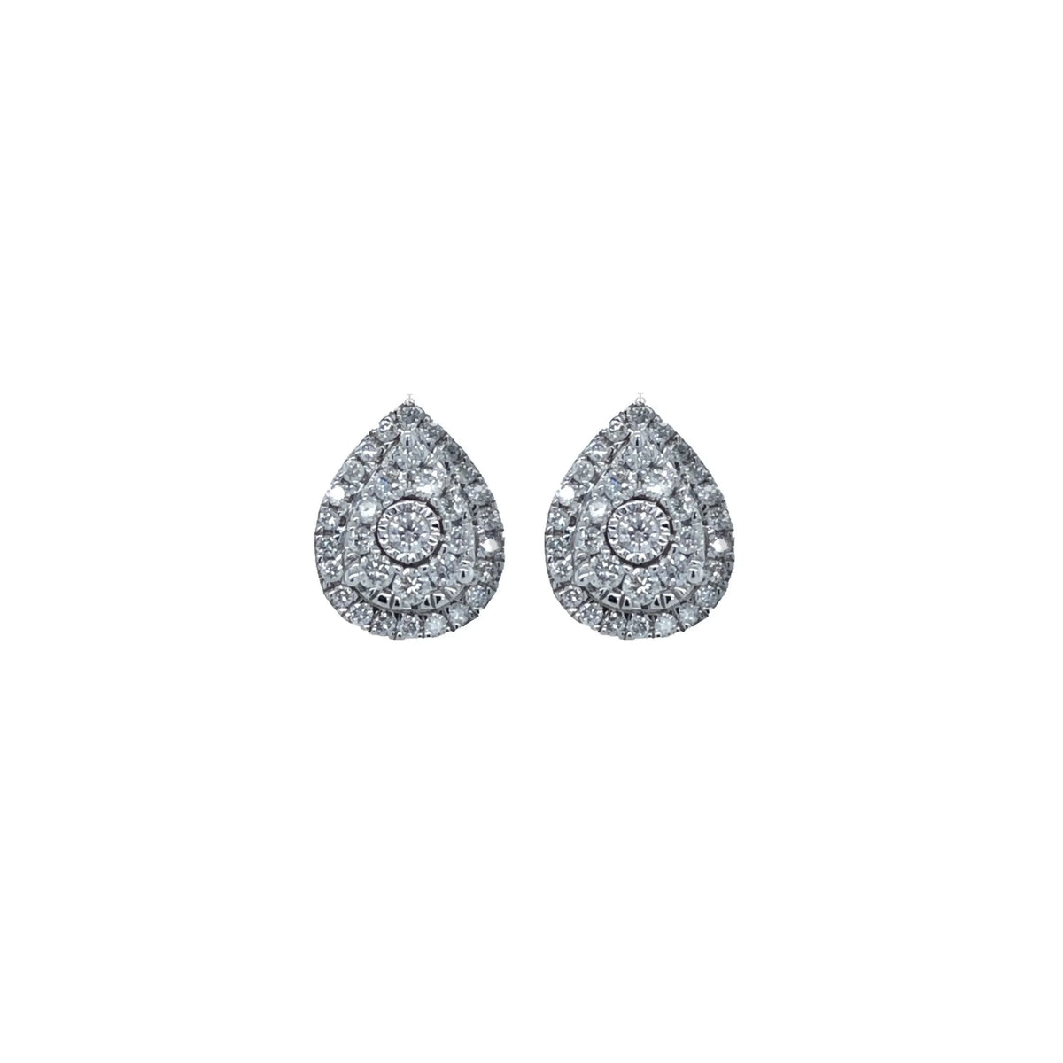 10K White Gold 1.00TDW Diamond Pear Shape Cluster Earrings