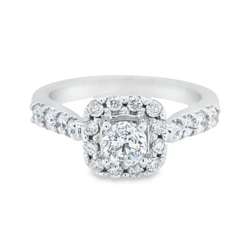 14K White Gold 1.50TDW Diamond Solitaire With Halo and Sides Diamonds Wedding Set