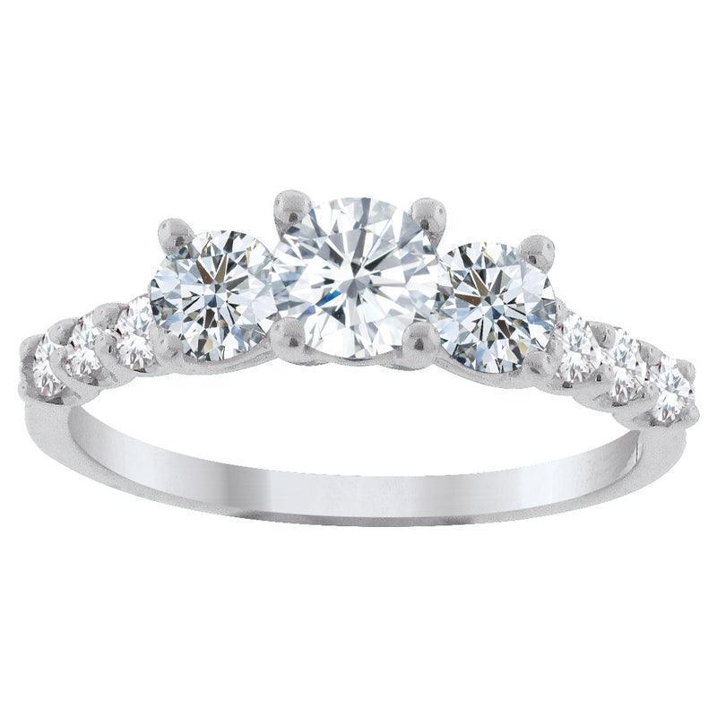 14K White Gold 1.00TDW Diamond Past Present Future Ring with Accent Diamonds