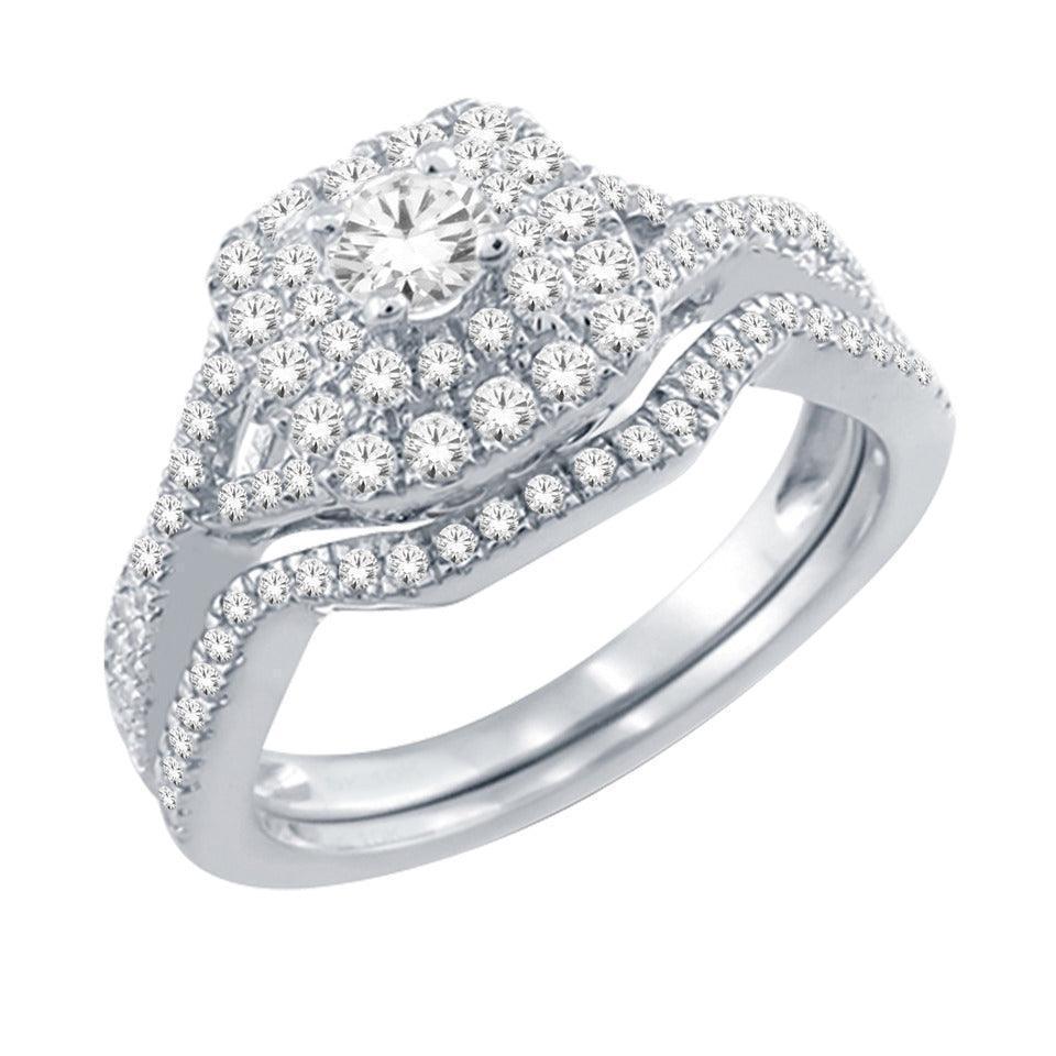 14K White Gold 0.60TDW Diamond Halo Wedding Set with Infinity Style Setting