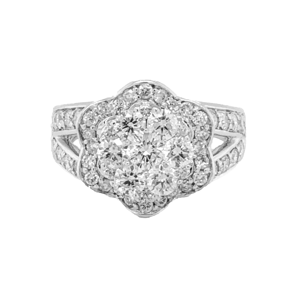 14K White Gold 2.00TDW Diamond Illusion Centre Ballerina Style Anniversary Ring