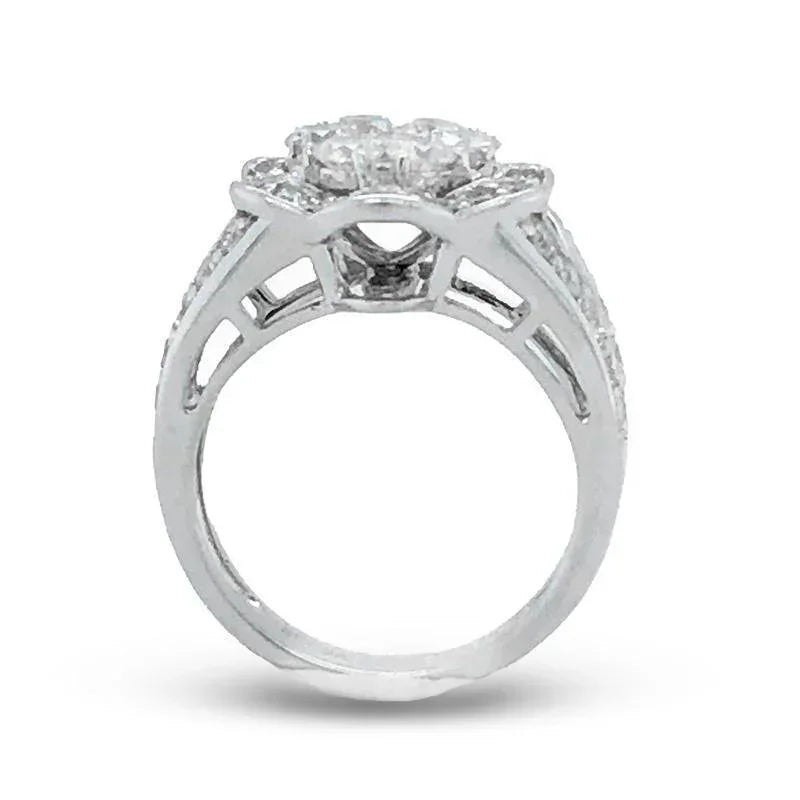 14K White Gold 2.00TDW Diamond Illusion Centre Ballerina Style Anniversary Ring