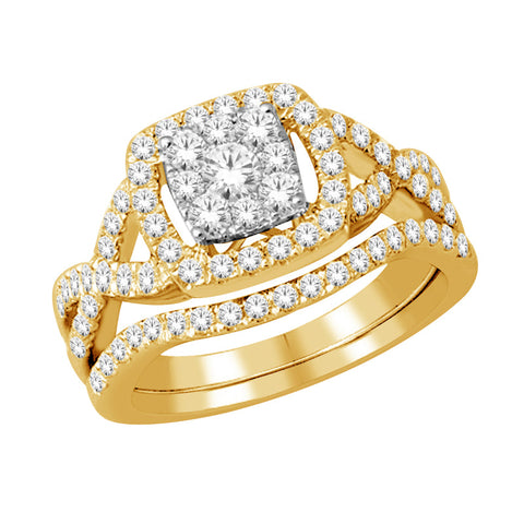 10K White Gold Bridal Diamond Ring Wedding Set with 1.00TDW Round Diamonds
