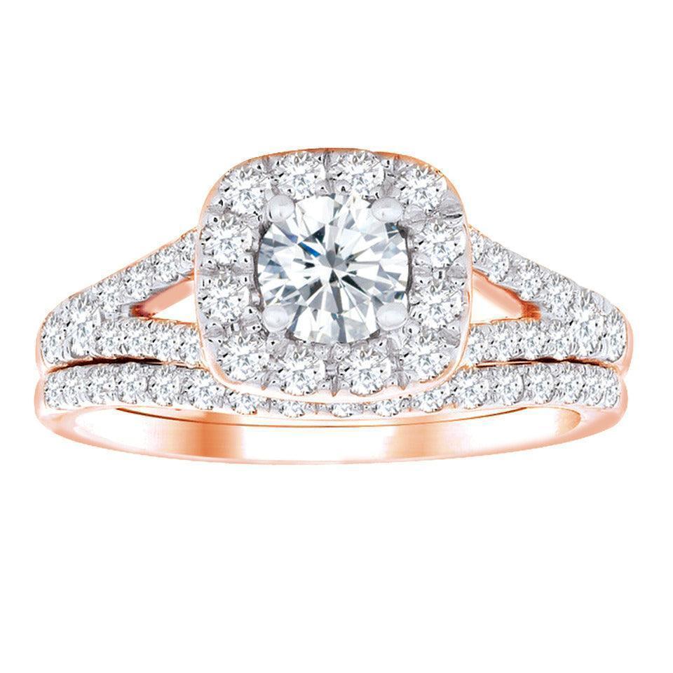 14K Rose Gold 1.00TDW Diamond Three Piece Bridal Set with Halo setting