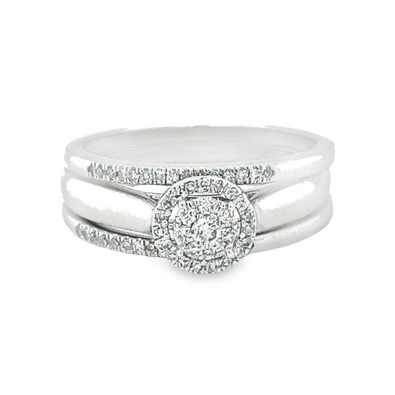 Sparkling 10K White Gold and 0.25TDW Diamond Bridal Set with Round Cluster