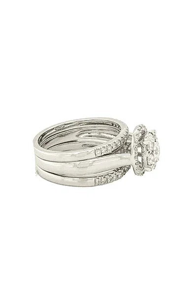 14K White 0.75TDW Diamond Illusion Imperial Style 3 Piece Wedding Set