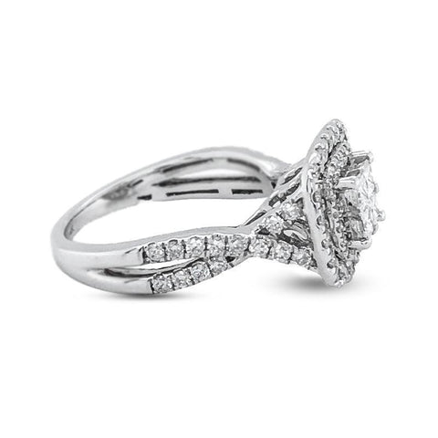 14K White Gold 1.00TDW Diamond Quad Double Halo Engagement Ring