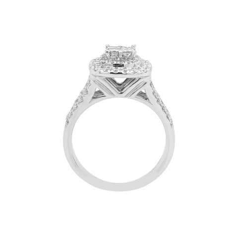 14K White Gold 1.00TDW Diamond Double Halo Quad Engagement Ring