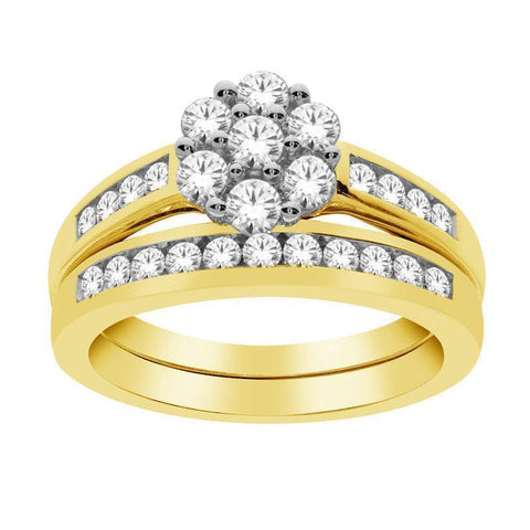 1.00TDW Sparkling Diamond Bridal Set in 10K Yellow Gold