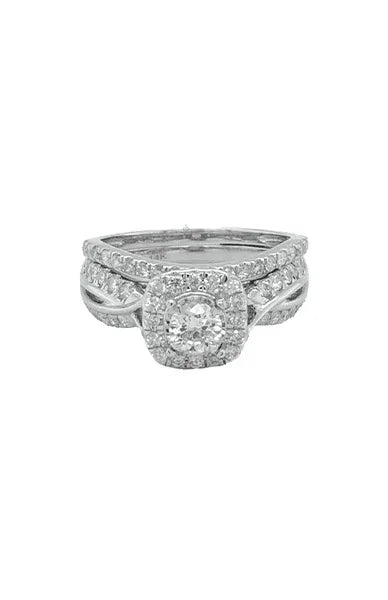 14K White Gold 1.00TDW Diamond Halo Infinity Style Wedding Set