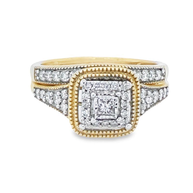14K Yellow Gold 0.50TDW Princess Diamond Halo Wedding Set