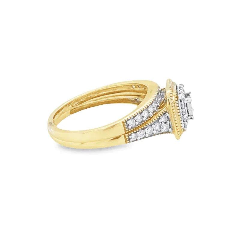 14K Yellow Gold 0.50TDW Princess Diamond Halo Wedding Set