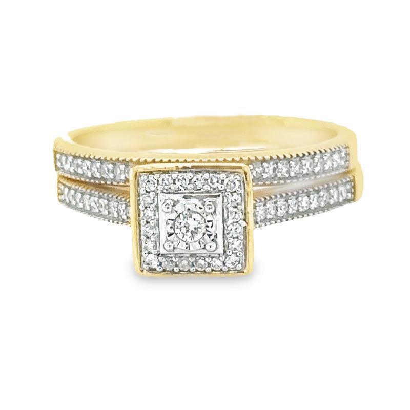 10K Yellow Gold 0.25TDW Diamond Bridal Set with Halo Design